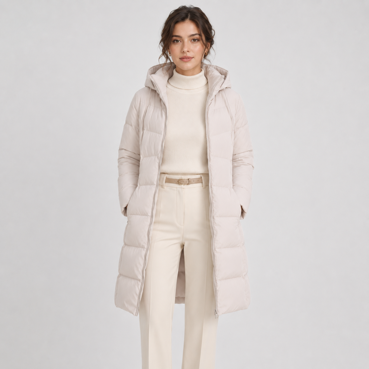 Women's Long Puffer Coat Hooded Quilted Zip-Up Warm Winter Jacket