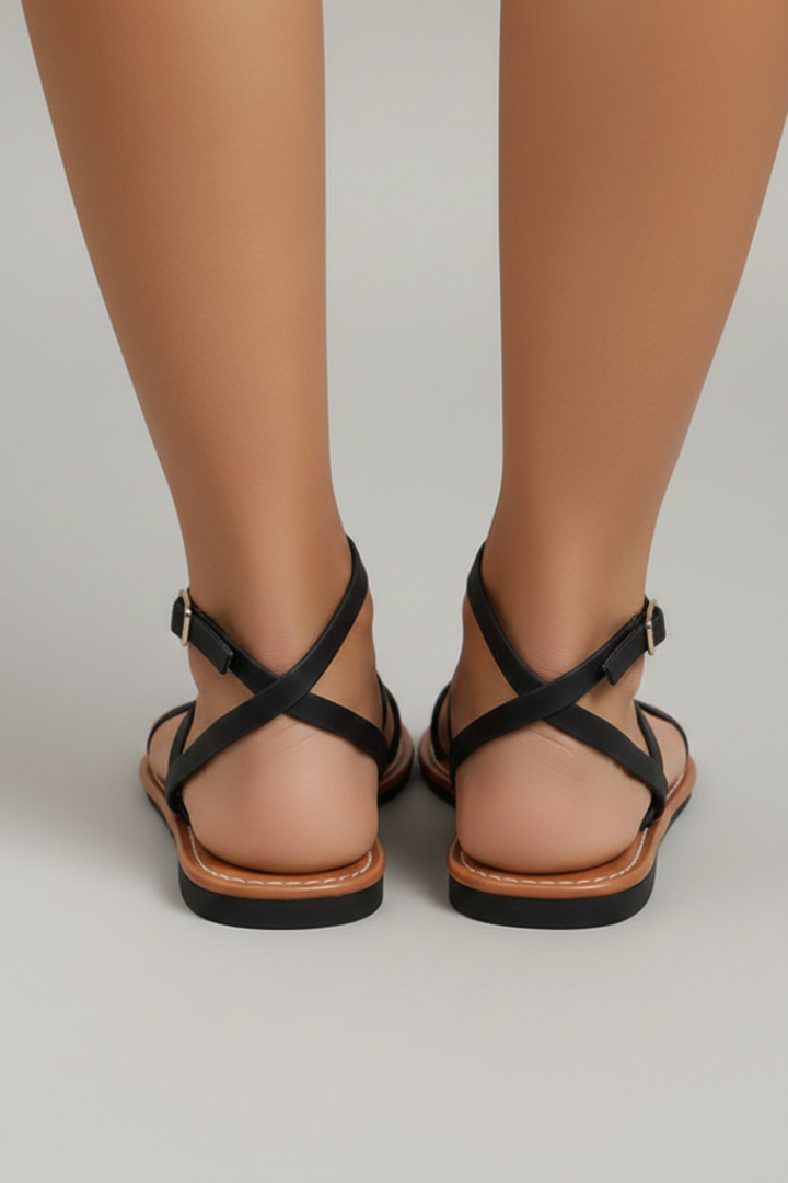 Women's Strappy Flat Sandals Ankle Strap Open Toe Crisscross Buckle Casual