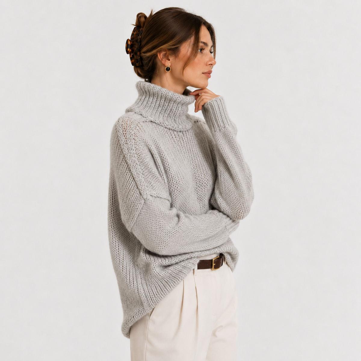 Women's Turtleneck Knit Sweater Long Sleeve Oversized Chunky Pullover