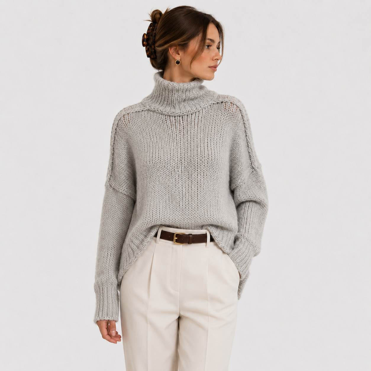 Women's Turtleneck Knit Sweater Long Sleeve Oversized Chunky Pullover