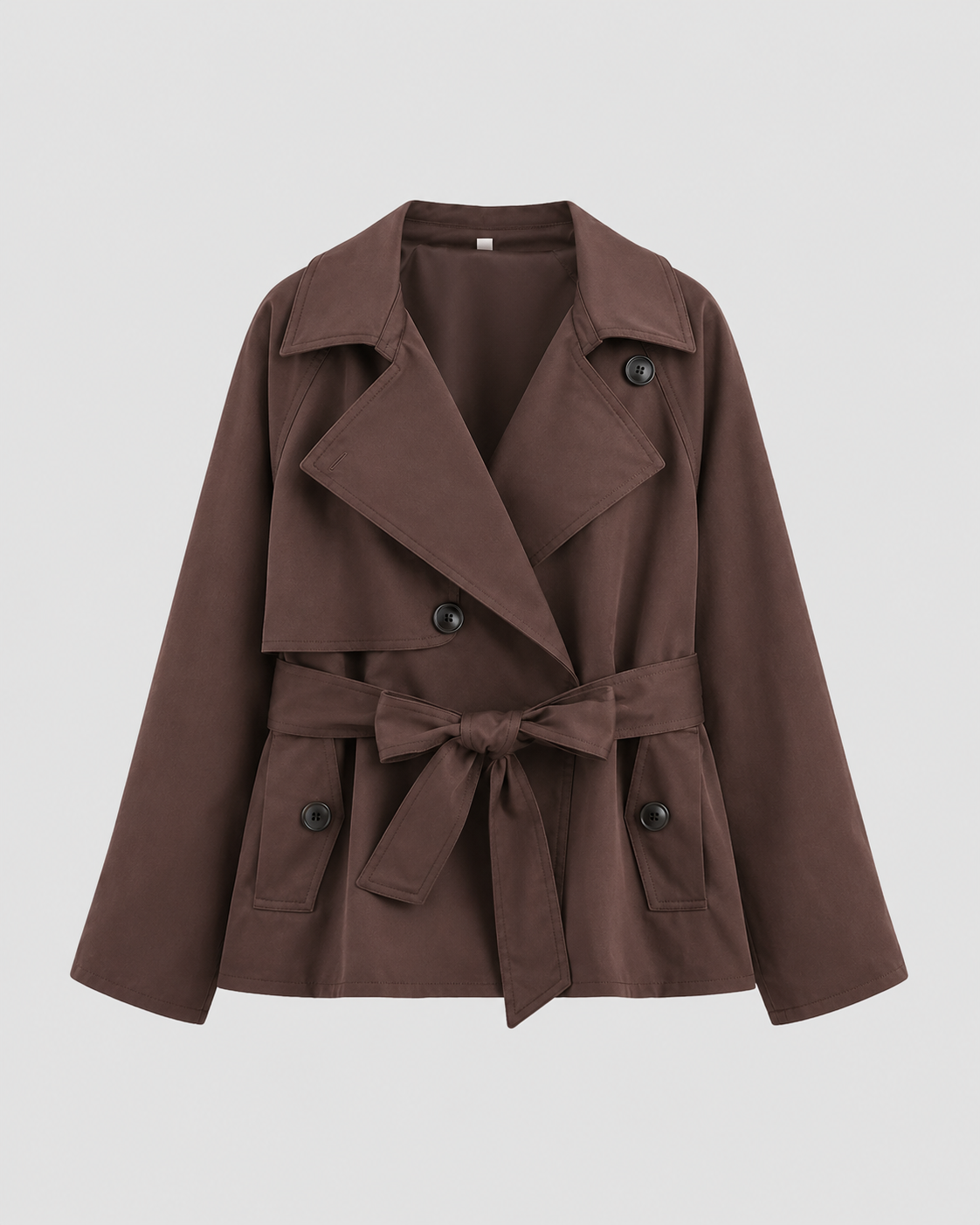 Women's Trench Coat Tie Waist Belted Notch Lapel Short Casual Jacket