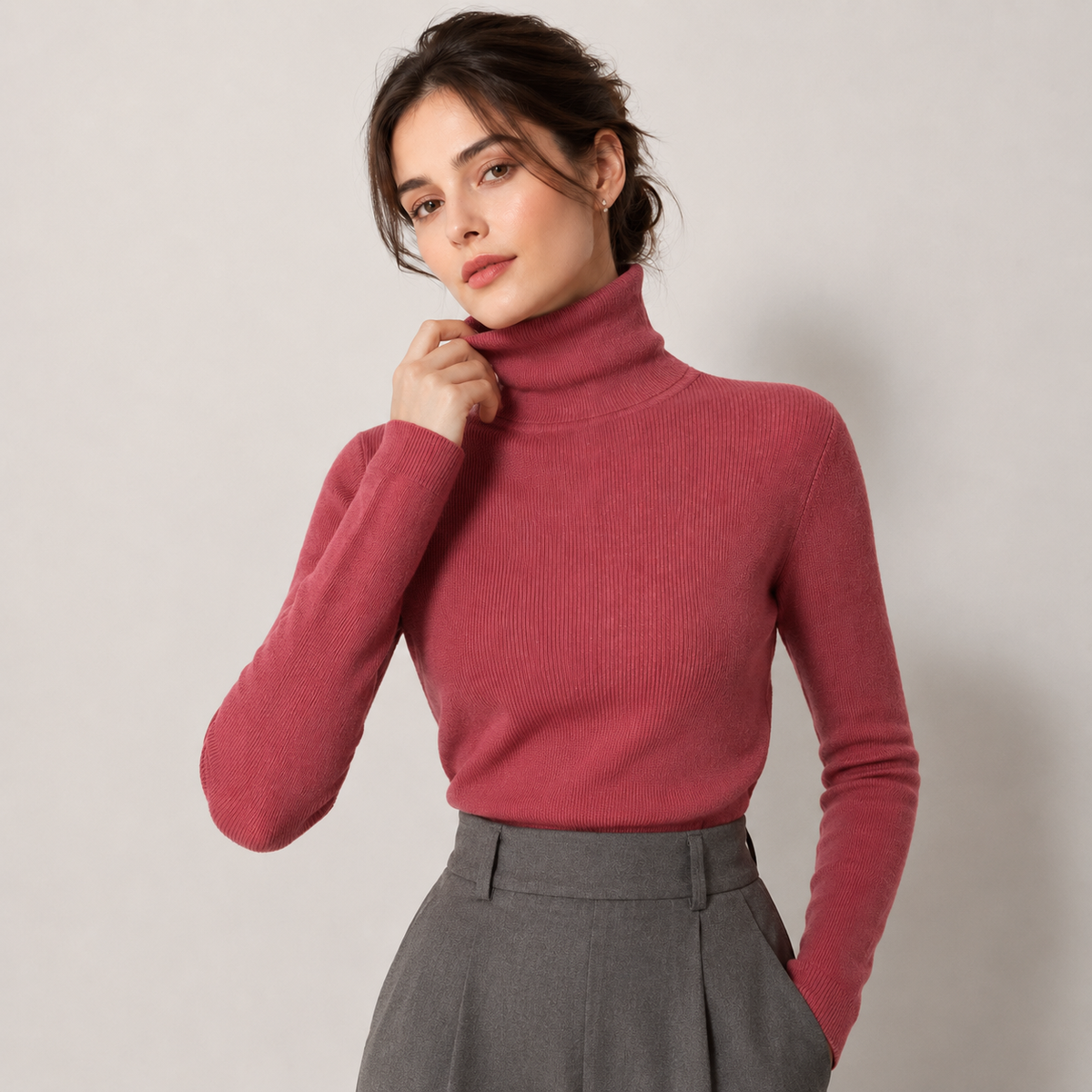 Women's Turtleneck Sweater Ribbed Knit Long Sleeve Slim Pullover Winter Top