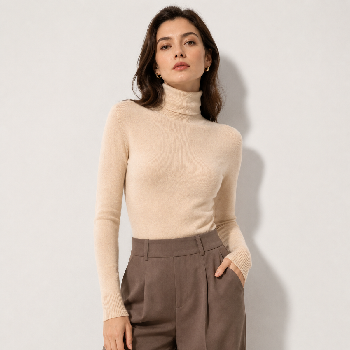Women's Turtleneck Sweater Ribbed Knit Long Sleeve Slim Pullover Winter Top