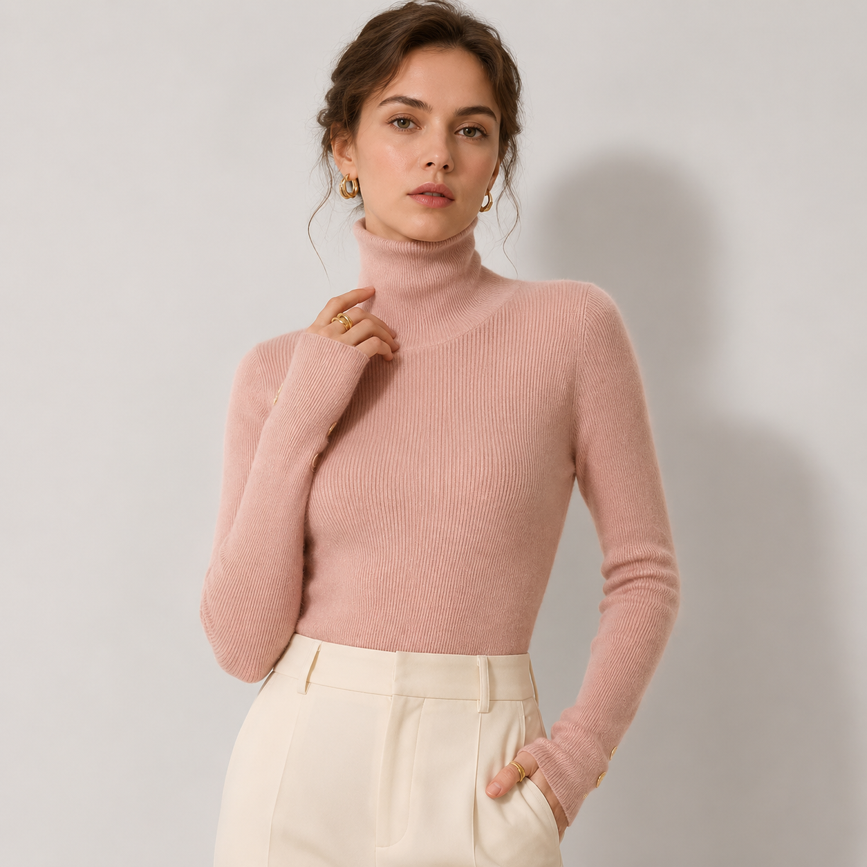 Women's Turtleneck Sweater Ribbed Knit Long Sleeve Slim Pullover Winter Top