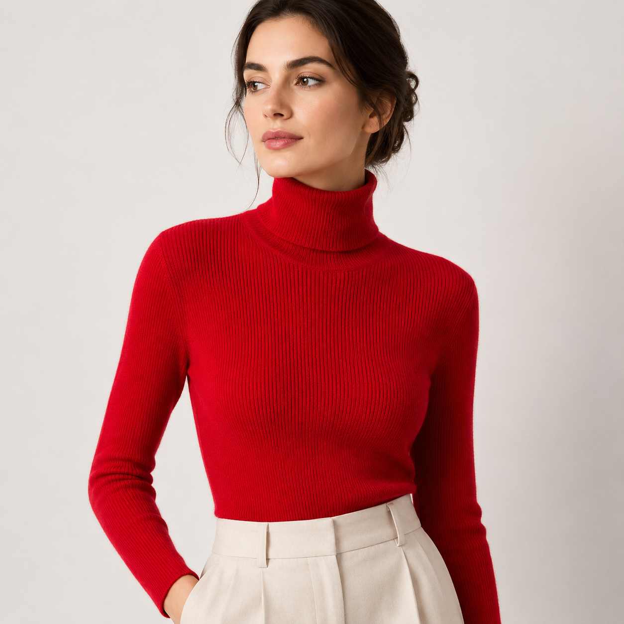 Women's Turtleneck Sweater Ribbed Knit Long Sleeve Slim Pullover Winter Top