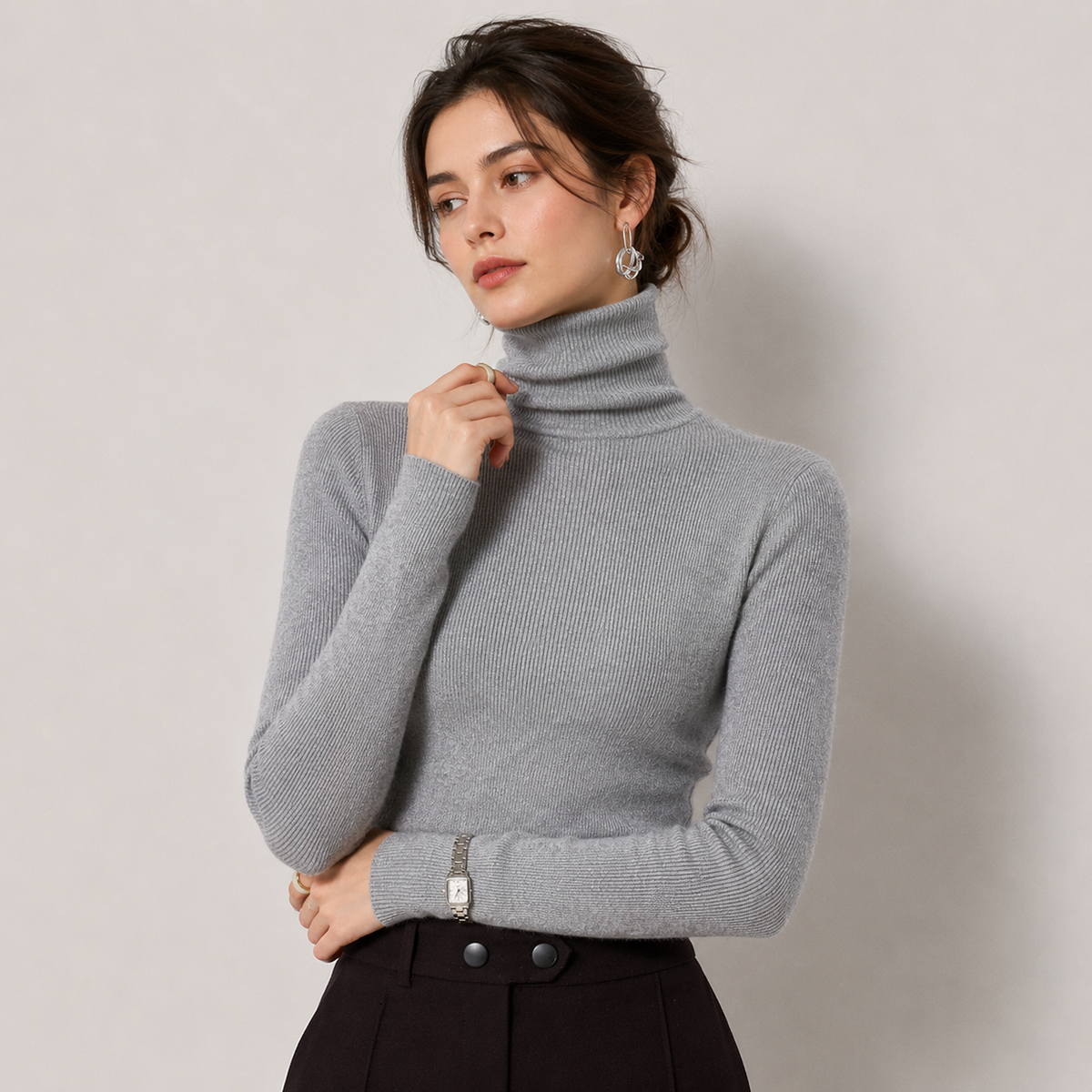 Women's Turtleneck Sweater Ribbed Knit Long Sleeve Slim Pullover Winter Top