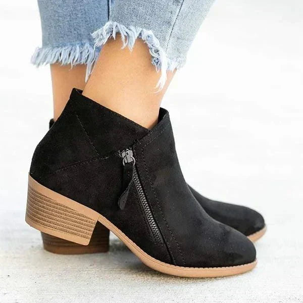 Women's Side Zip Ankle Boots Block Heel Pointed Toe Casual Booties