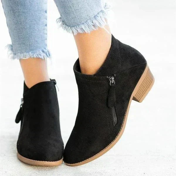 Women's Side Zip Ankle Boots Block Heel Pointed Toe Casual Booties