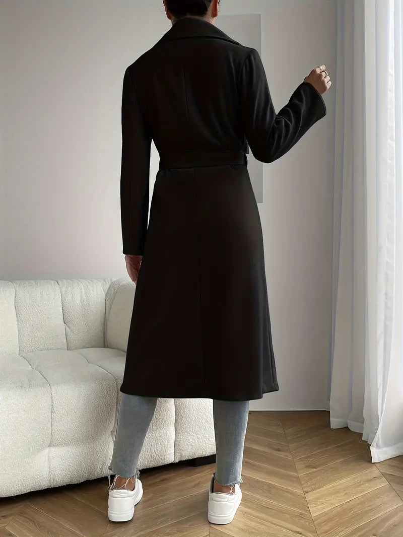 Chic Women’s Belted Overcoat – Stylish Lapel for Fall & Winter Wear