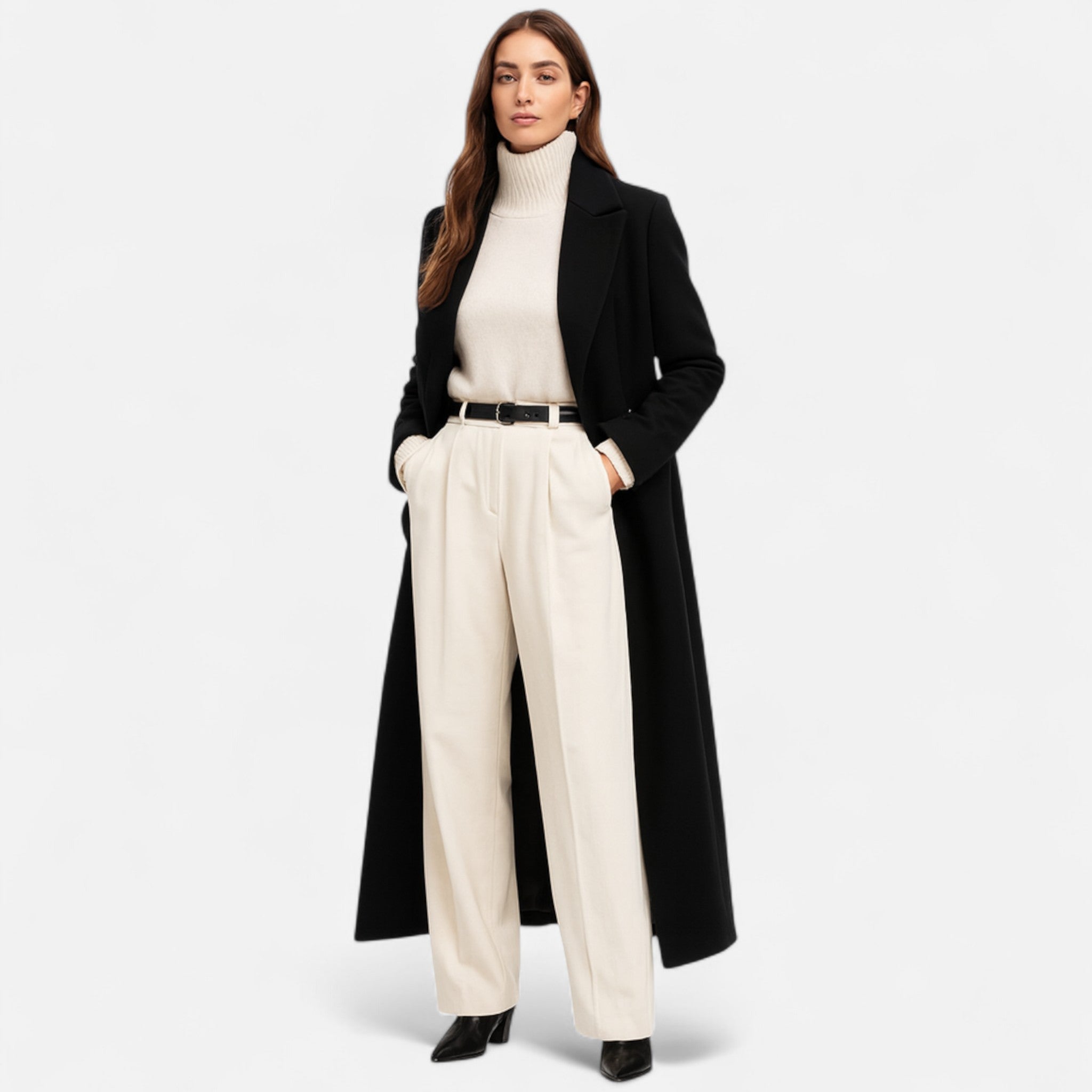 Women's Black Maxi Overcoat – Chic Longline Outerwear for Year-Round Wear