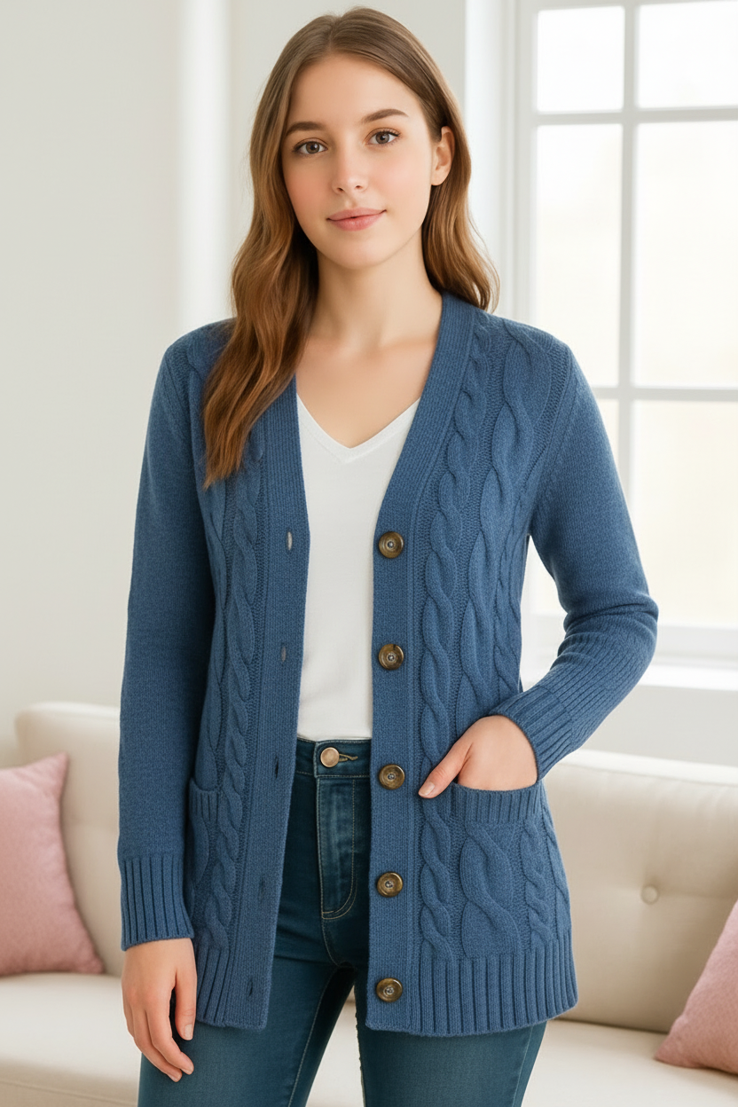 Cozy Cable Knit Cardigan for Fall/Winter Wear
