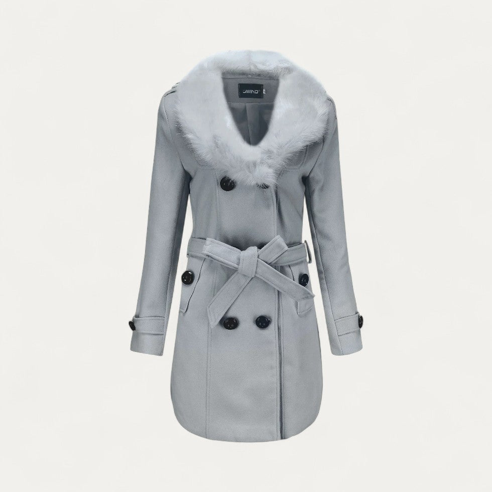 Chic Women’s Faux Fur Collar Trench Coat