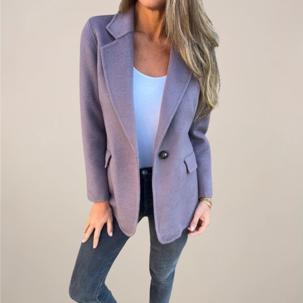 Chic Women's Blazer Jacket - Notch Lapel & Flap Pockets for Work or Events