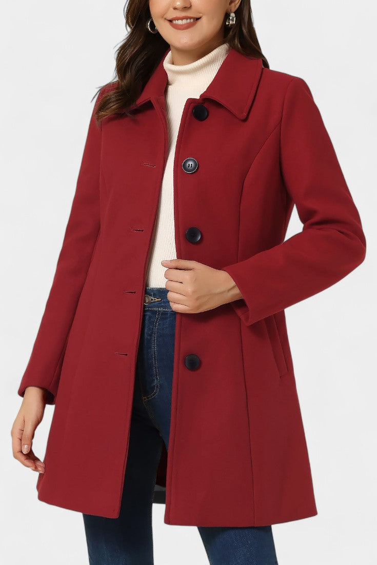 Women's Single-Breasted Coat Collared Long Sleeve Button-Front Winter Outerwear
