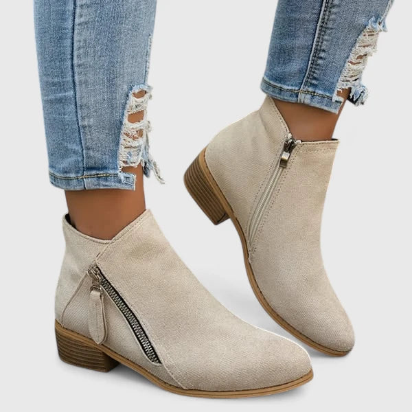Women's Ankle Boots Side-Zip Block Heel Chelsea Pointed Toe Casual