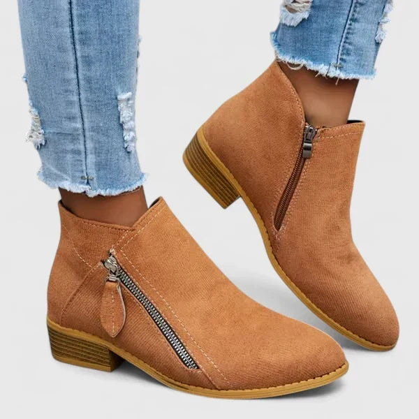Women's Ankle Boots Side-Zip Block Heel Chelsea Pointed Toe Casual
