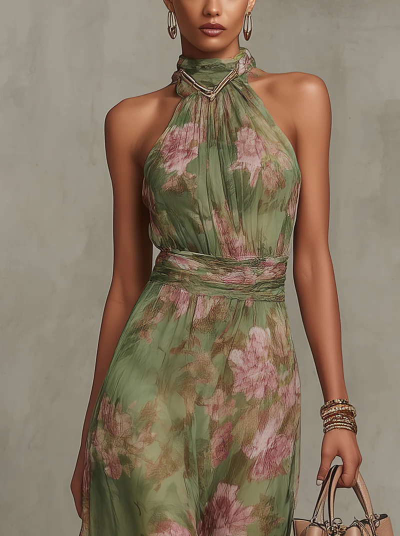 Women's Maxi Dress Floral Halter Neck Casual Summer