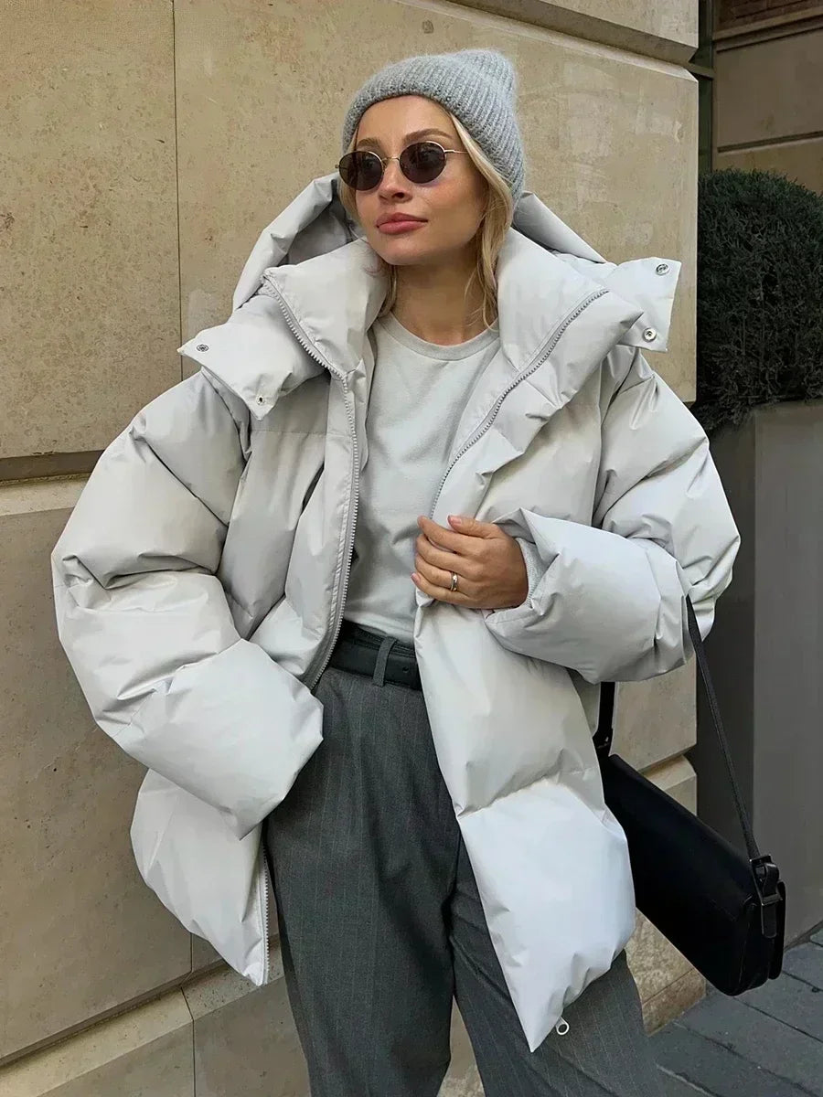 Women's Oversized Puffer Coat Hooded High Neck Quilted Padded Winter Outerwear