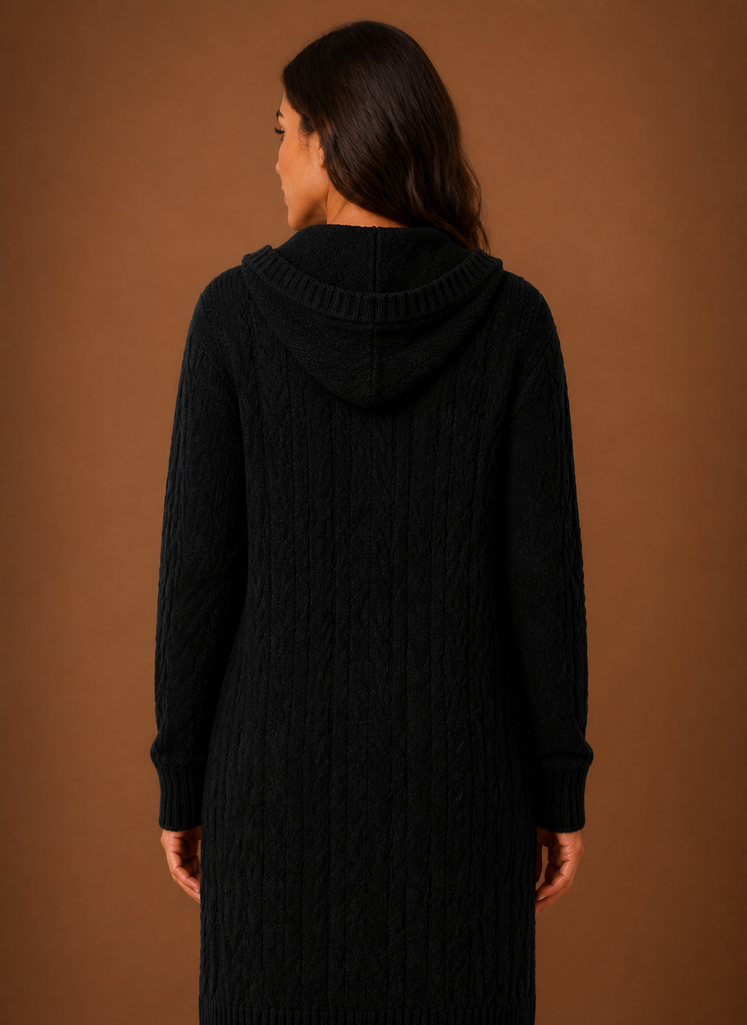 Women's Cable Knit Cardigan Hooded Long Sleeve Open Front Green Sweater