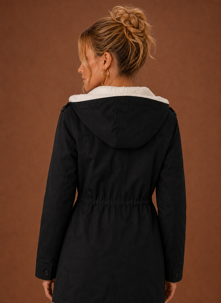 Women's Hooded Parka Jacket Fleece-Lined Zip-Up Mid-Length Winter Coat