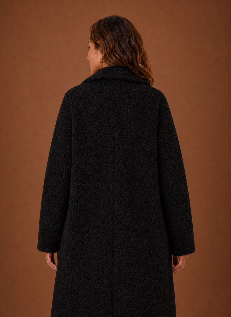 Women's Teddy Coat Long Double-Breasted Notch Lapel Winter Coat
