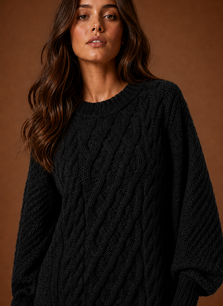 Women's Cable Knit Sweater Dress Long Sleeve Crew Neck Oversized Winter