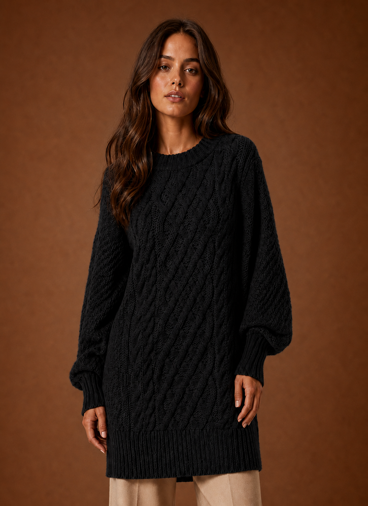 Women's Cable Knit Sweater Dress Long Sleeve Crew Neck Oversized Winter