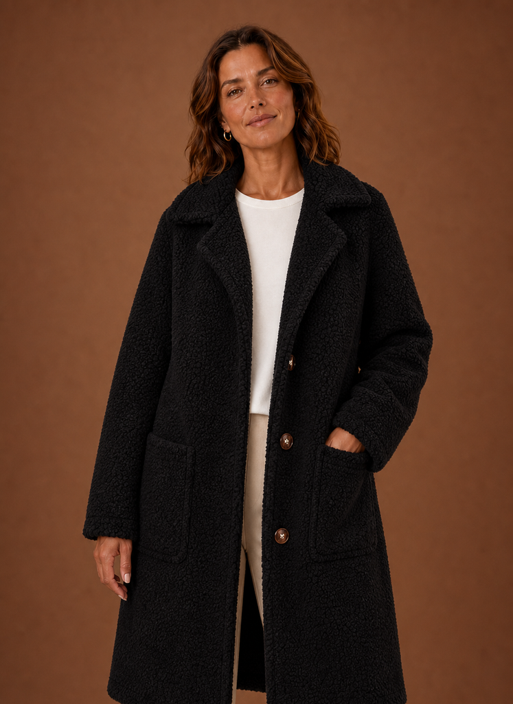 Women's Teddy Coat Long Double-Breasted Notch Lapel Winter Coat
