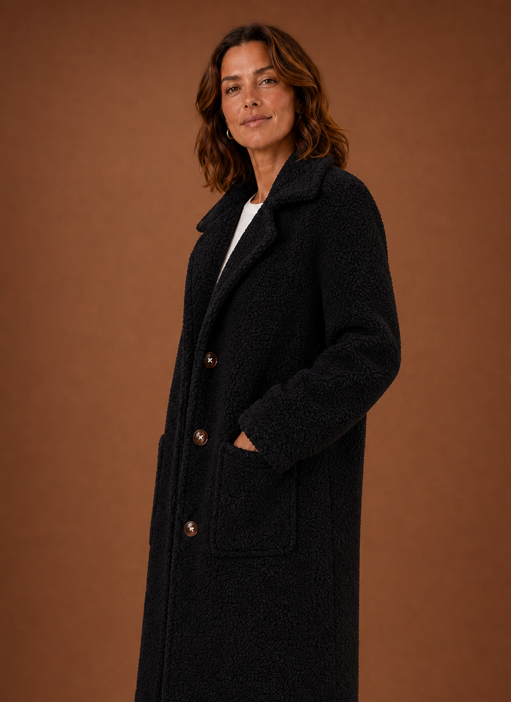Women's Teddy Coat Long Double-Breasted Notch Lapel Winter Coat