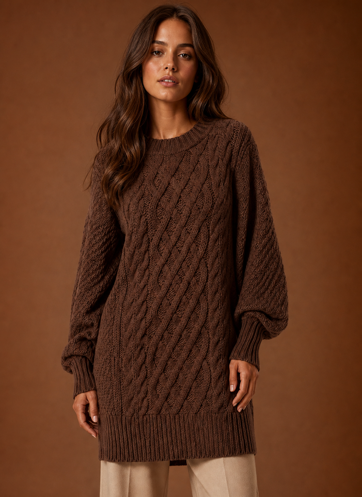 Women's Cable Knit Sweater Dress Long Sleeve Crew Neck Oversized Winter