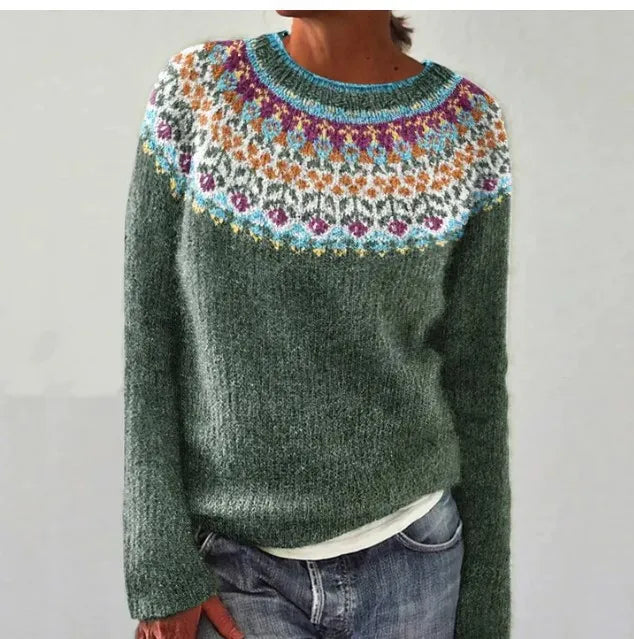 Women's Fair Isle Knit Sweater Boat Neck Long Sleeve Colorful Winter Pullover