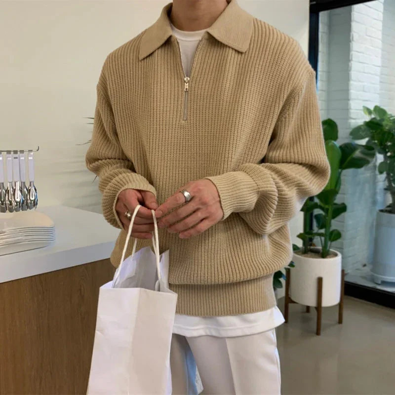The Siena Men's Half Zip Knit Ribbed Sweater