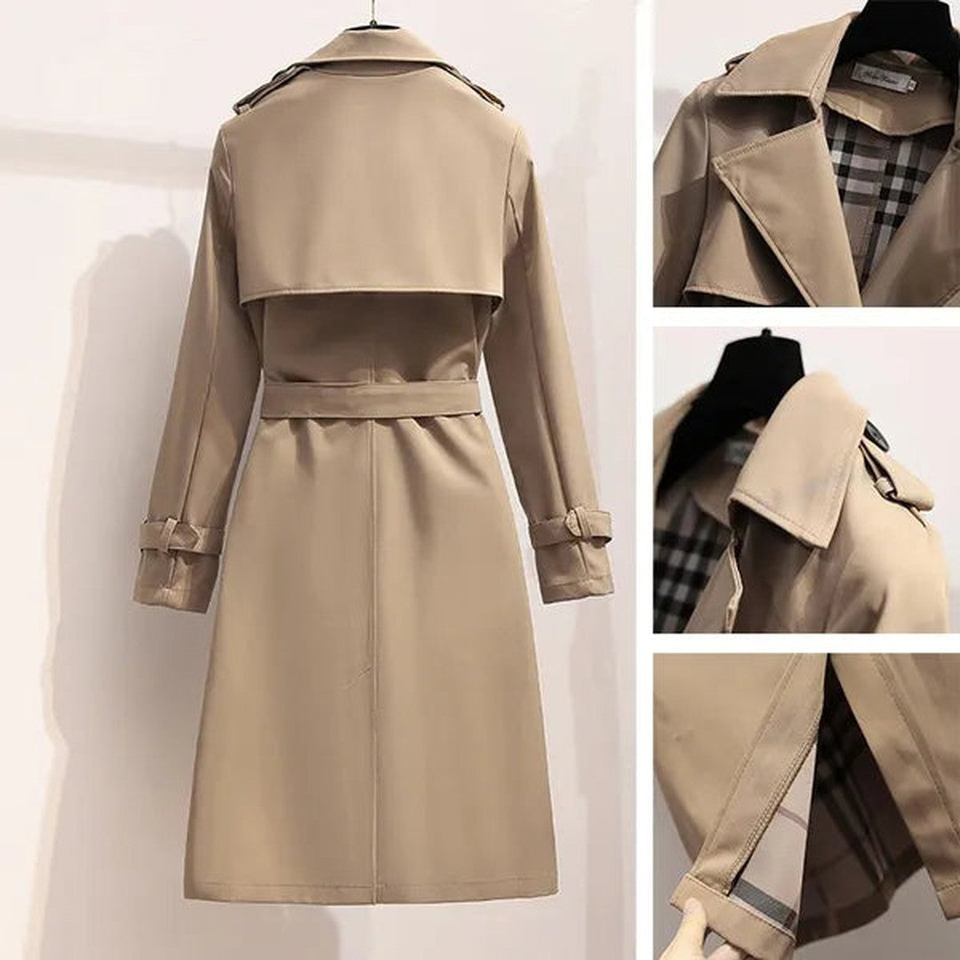 Women's Double-Breasted Trench Coat Belted Long Sleeve Lapel Winter Coat