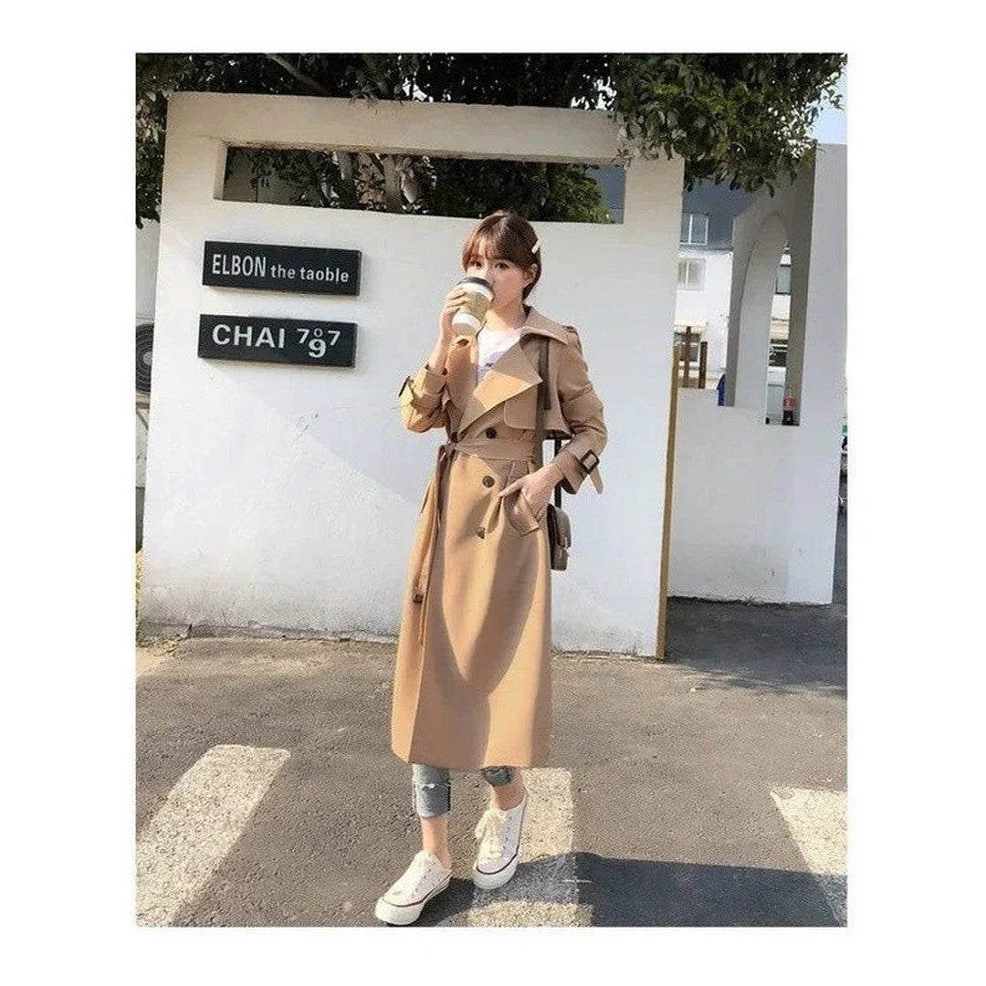 Women's Double-Breasted Trench Coat Belted Long Sleeve Lapel Winter Coat