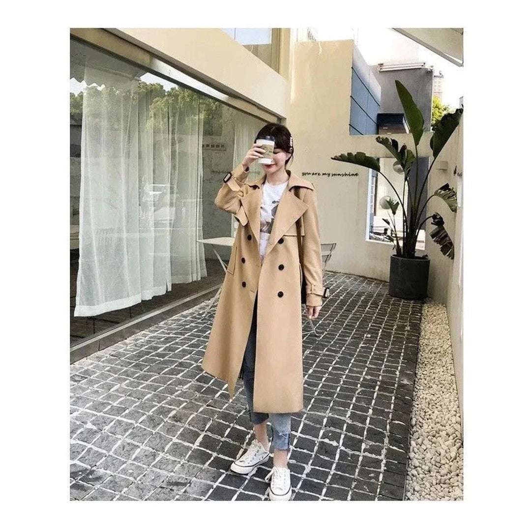 Women's Double-Breasted Trench Coat Belted Long Sleeve Lapel Winter Coat