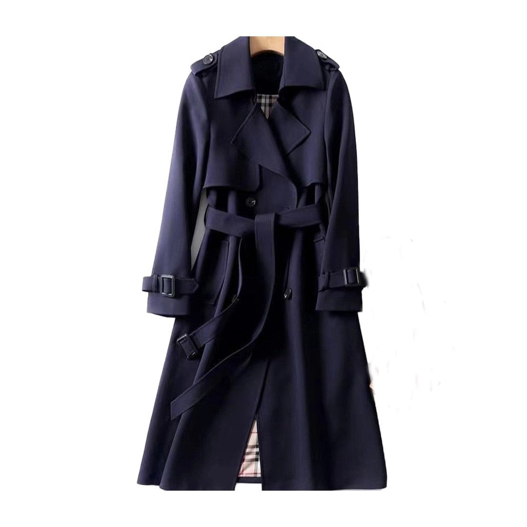 Women's Double-Breasted Trench Coat Belted Long Sleeve Lapel Winter Coat