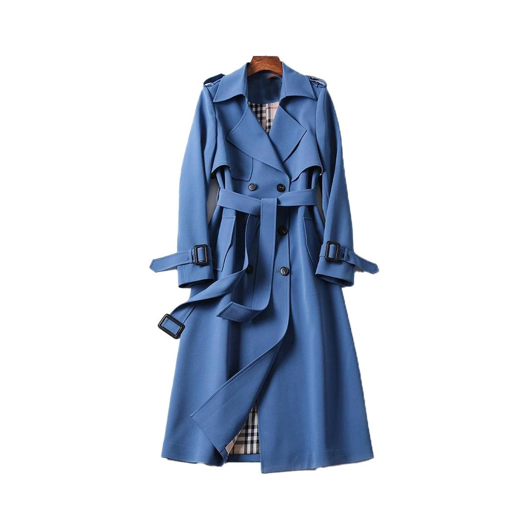 Women's Double-Breasted Trench Coat Belted Long Sleeve Lapel Winter Coat