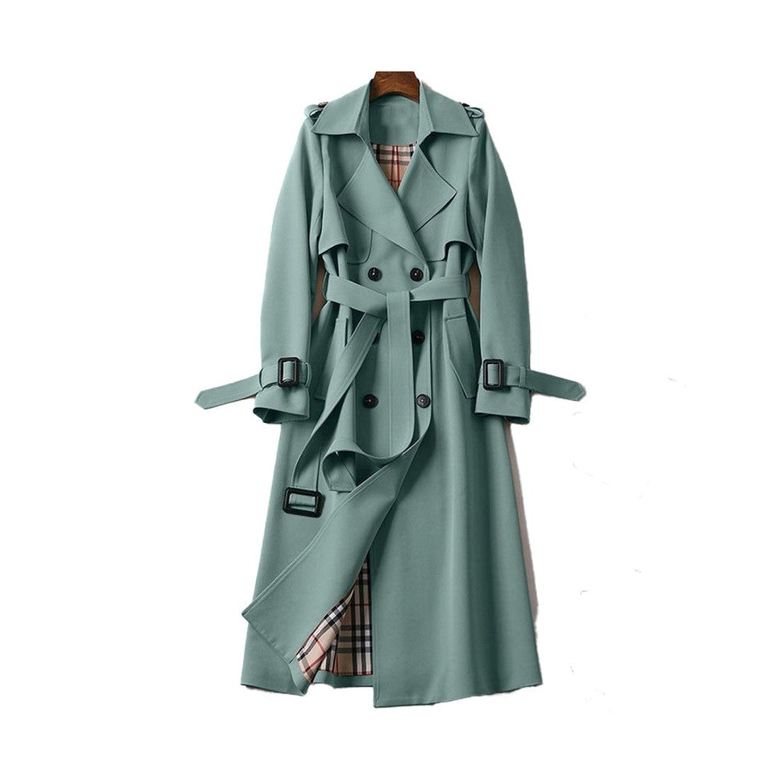 Women's Double-Breasted Trench Coat Belted Long Sleeve Lapel Winter Coat