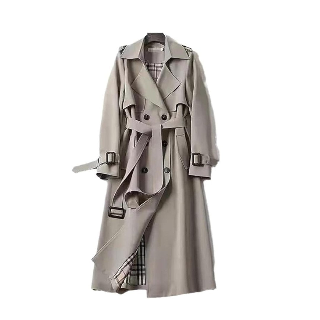 Women's Double-Breasted Trench Coat Belted Long Sleeve Lapel Winter Coat