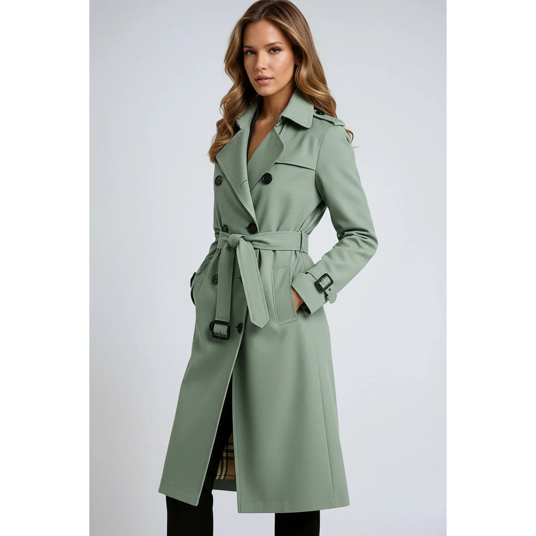 Women's Double-Breasted Trench Coat Belted Long Sleeve Lapel Winter Coat