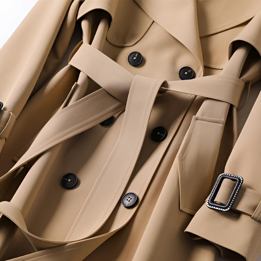Women's Double-Breasted Trench Coat Belted Long Sleeve Lapel Winter Coat