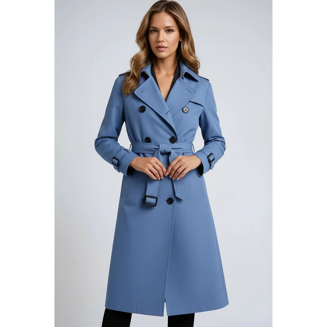 Women's Double-Breasted Trench Coat Belted Long Sleeve Lapel Winter Coat