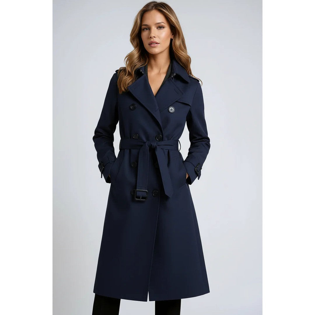 Women's Double-Breasted Trench Coat Belted Long Sleeve Lapel Winter Coat