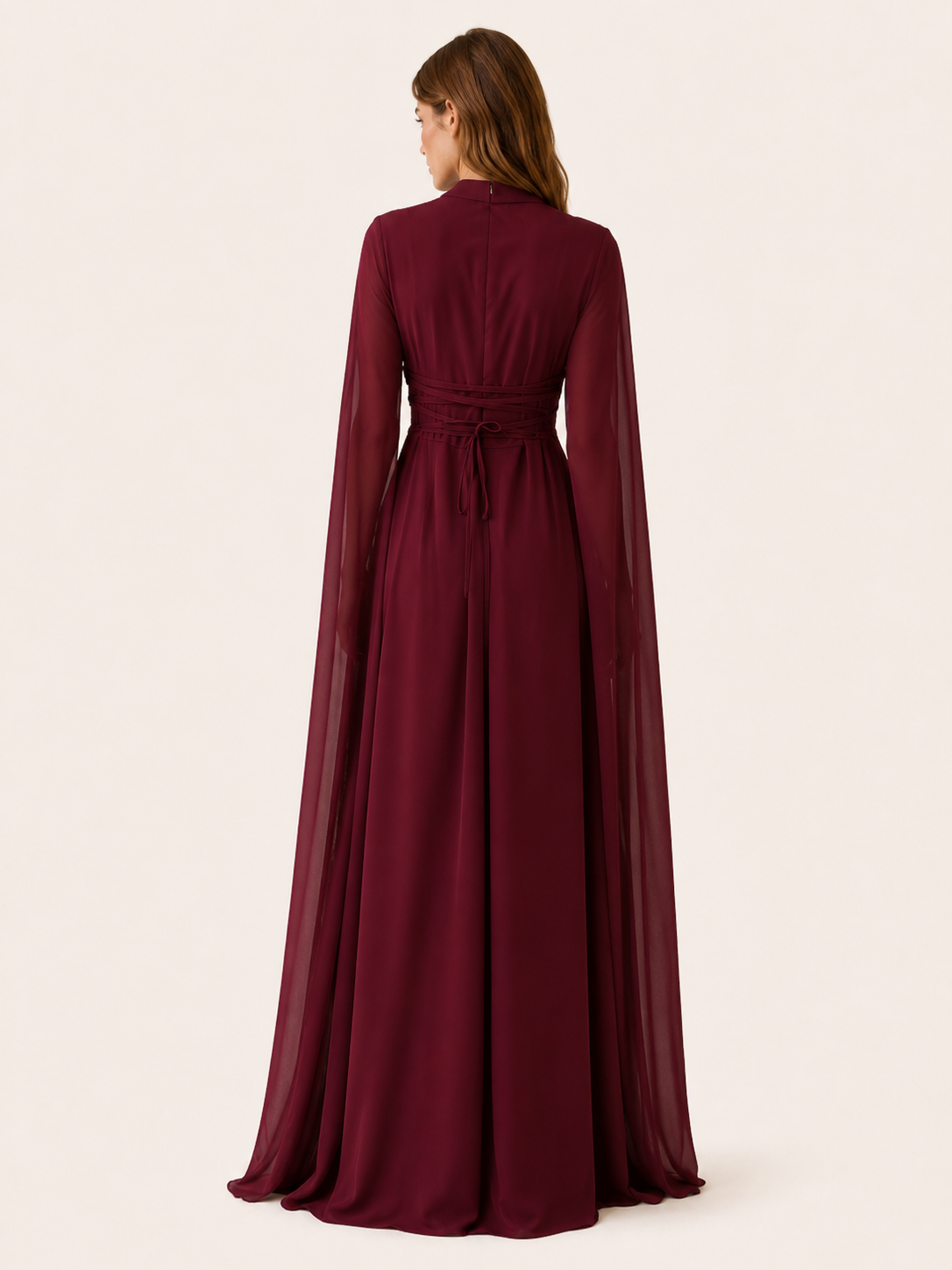 Women's Chiffon Maxi Dress Cape Sleeve Asymmetric Cutout Neck Evening Gown