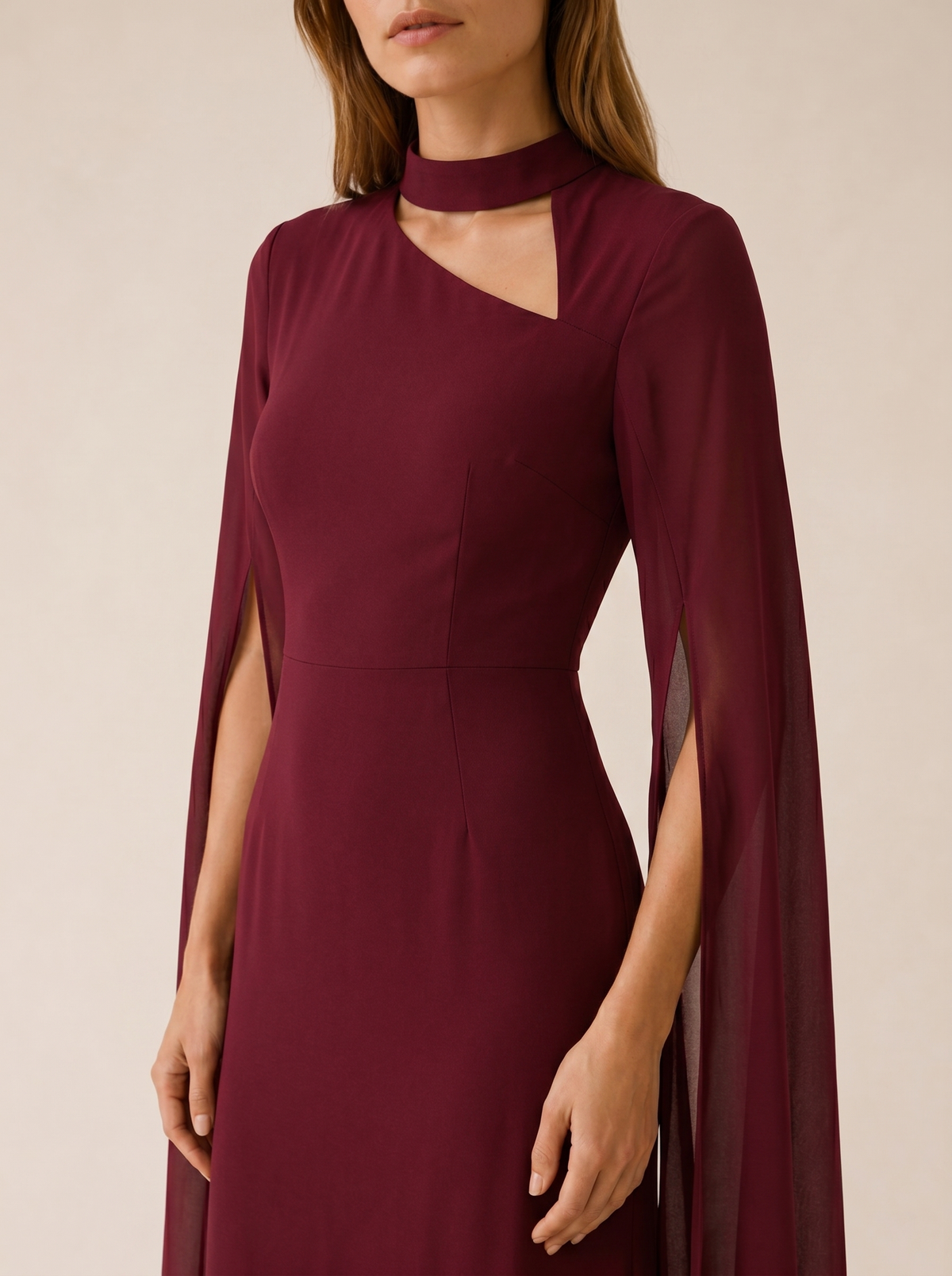 Women's Chiffon Maxi Dress Cape Sleeve Asymmetric Cutout Neck Evening Gown