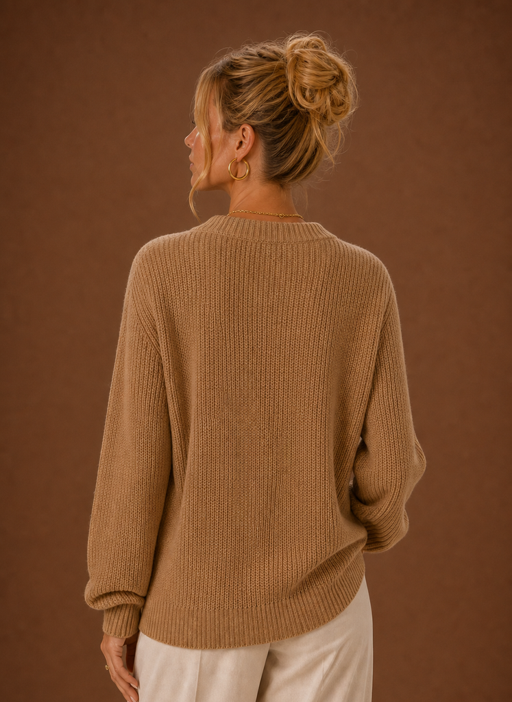 Women's V-Neck Knit Cardigan Button Front Long Sleeve Sweater