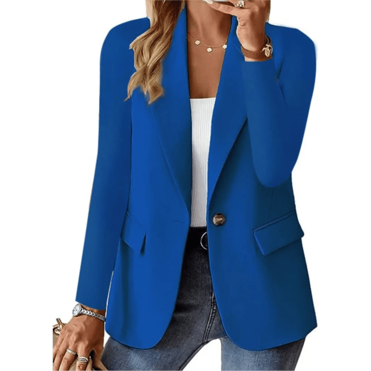Women's Blazer Open Front Long Sleeve Single Button Lapel Casual Office Jacket