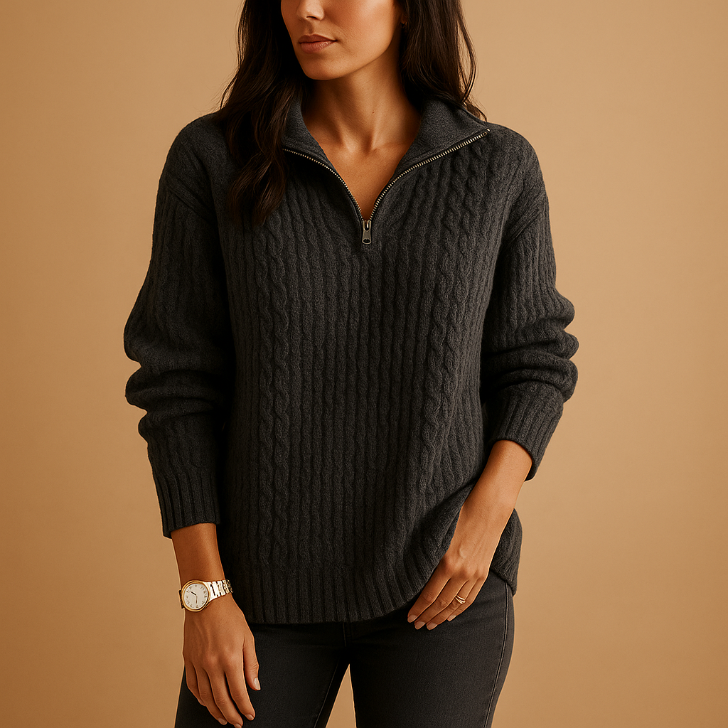 Women's Half Zip Sweater Ribbed Knit Collared Long Sleeve Pullover