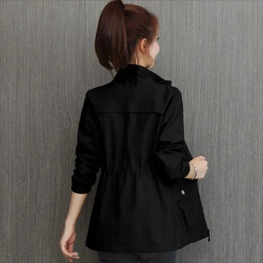 Women's Waterproof Trench Coat Stand Collar Zip Long Sleeve Casual Windbreaker Jacket