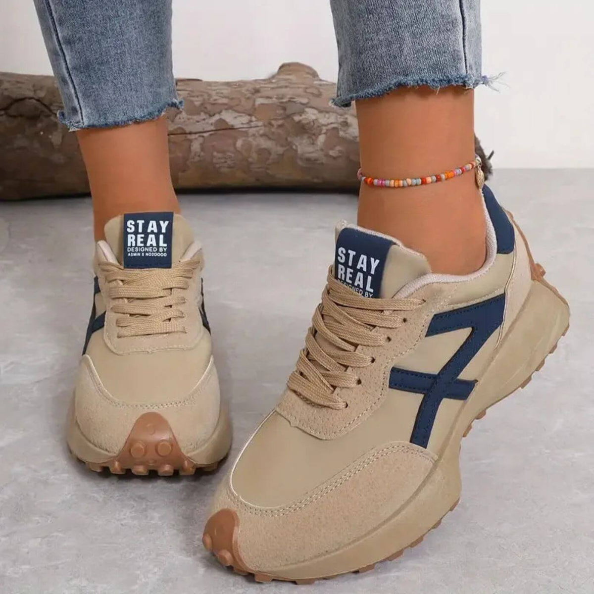 Women's Orthopedic Sneakers Lace-Up Color Block Non-Slip Platform Casual Trainers